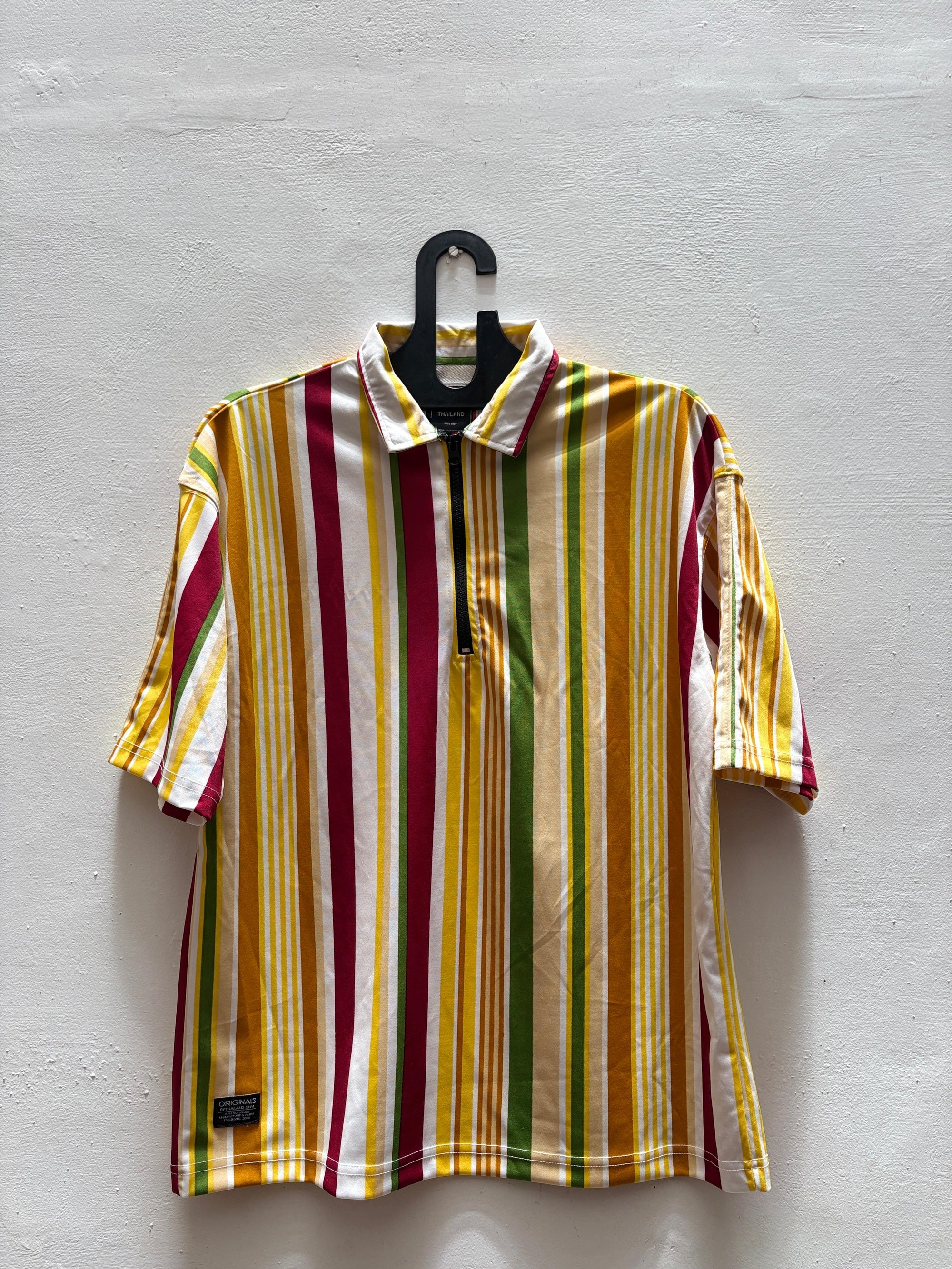 Men’s Striped Polo Zip Shirt – Casual Streetwear